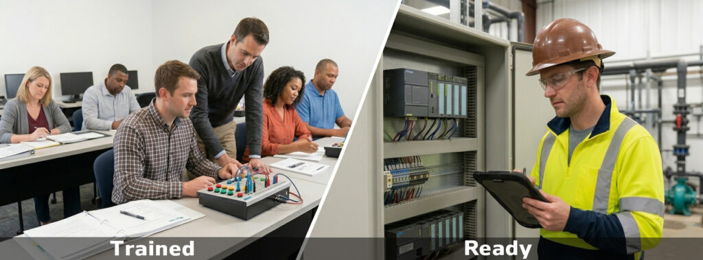 Role readiness concept illustration showing training vs real performance