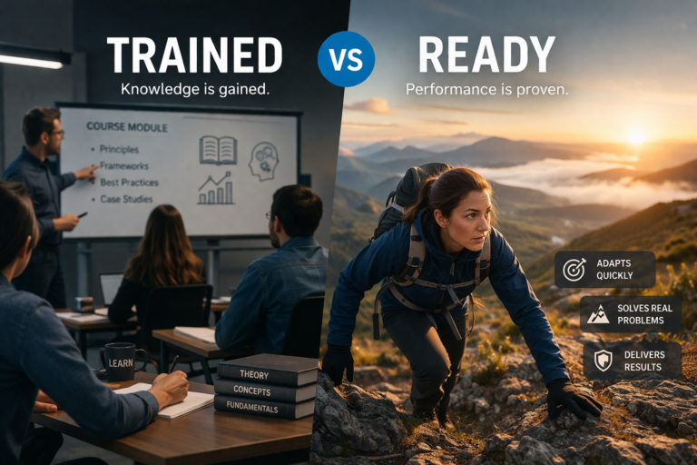 Illustration showing the difference between training and real-world job readiness